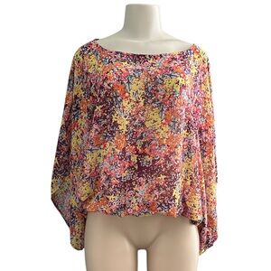 a.n.a Colorful Floral Print Dolman Half Sleeve Oversized Blouse Size Medium